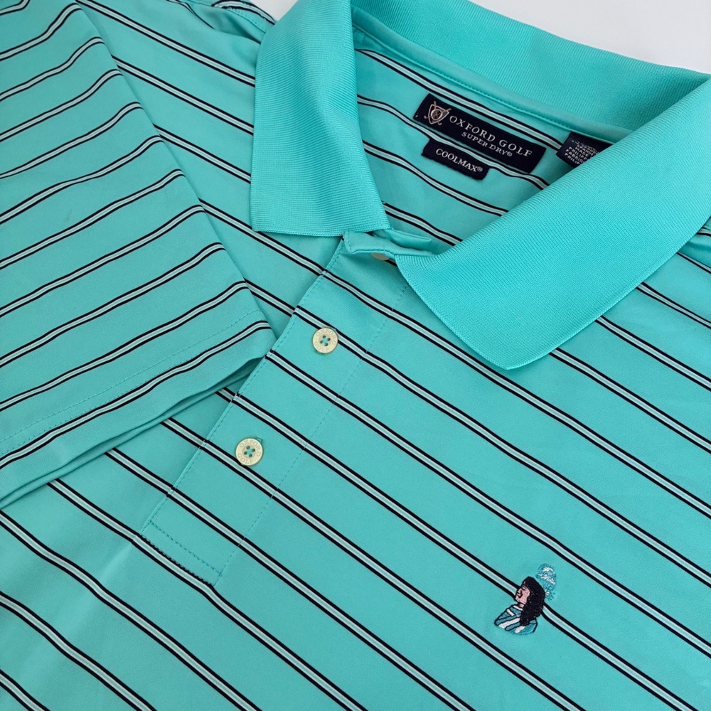 Oxford Golf Super Dry Coolmax Polo Shirt Mens XXL Turquoise Striped Performance